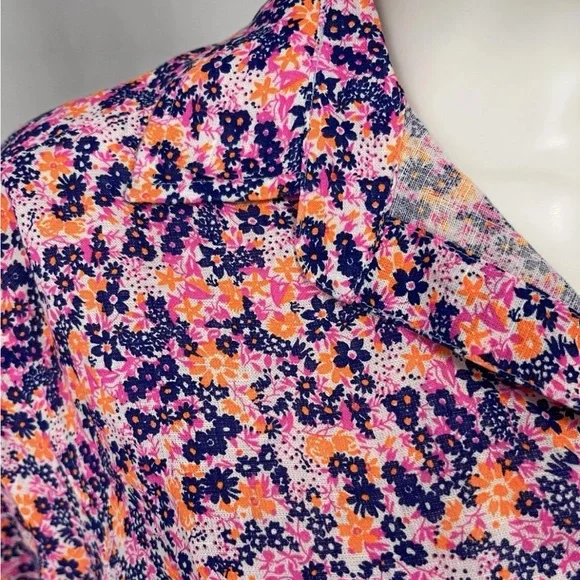 FRANK & EILEEN Colorful Floral Linen Relaxed Comfy Summer Resort Tunic Shirt S